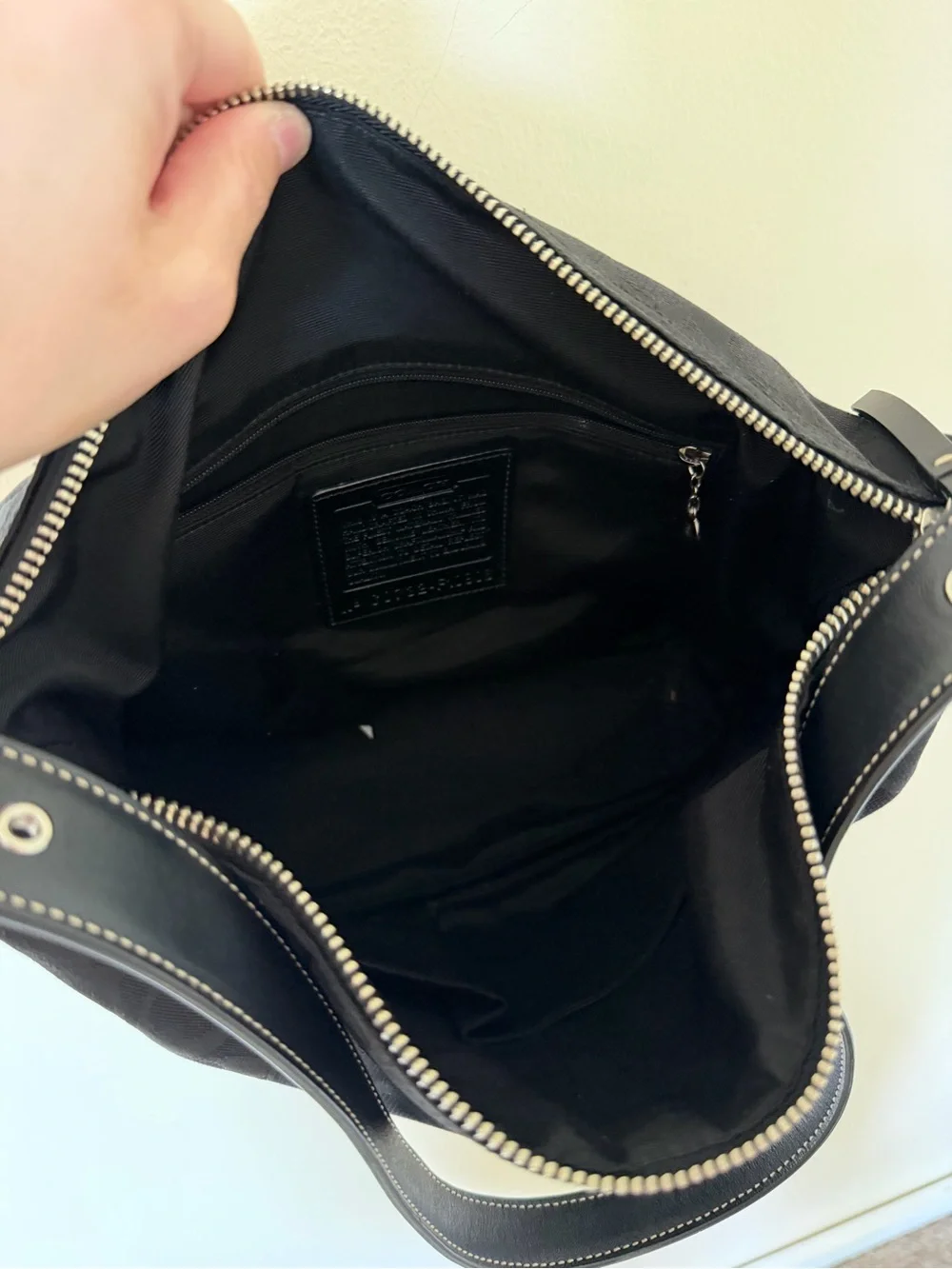 COACH Y2K Bag F10906 Black Signature Jacquard Leather Trim Shoulder Hobo Purse